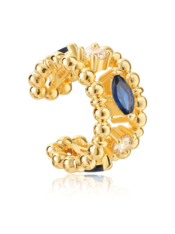 Ear Cuff Earrings 14K Gold Plated CZ Blue Sparkling Jewelry for Women