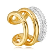 GDCOIN Non Pierced Cartilage Triple Split on Open 14K Gold Plated CZ Simple Jewelry for Women