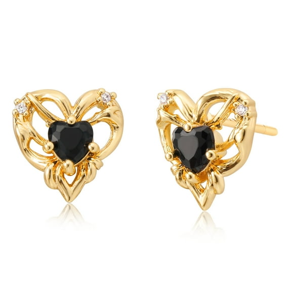 GDCOIN Black CZ Heart Stud 14K Gold Plated Small Simple Valentine's Day Jewelry Gift for Women