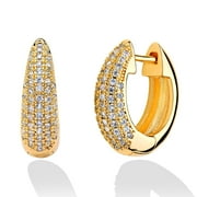 GDCOIN Dome Hoop CZ Earrings 14K Gold Plated Small Simple Jewelry Gift for Women
