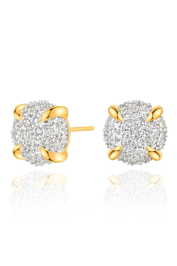 Round Cluster CZ Stud Earring 14K Gold Plated Small Geometric Jewelry for Women