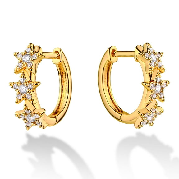 GDCOIN Diamond Earrings 14K Gold Plated Small Trio Cluster Star for Women