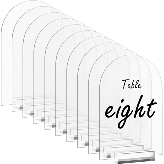 GDDPOD-10 Pack 4x6 Inch Clear Arch Acrylic Sign with Stands, Blank Acrylic Table Signs, Arched Round Top Sheet, DIY Archde Signs Blank for Wedding Table Number Menu Bar List Sign (10)