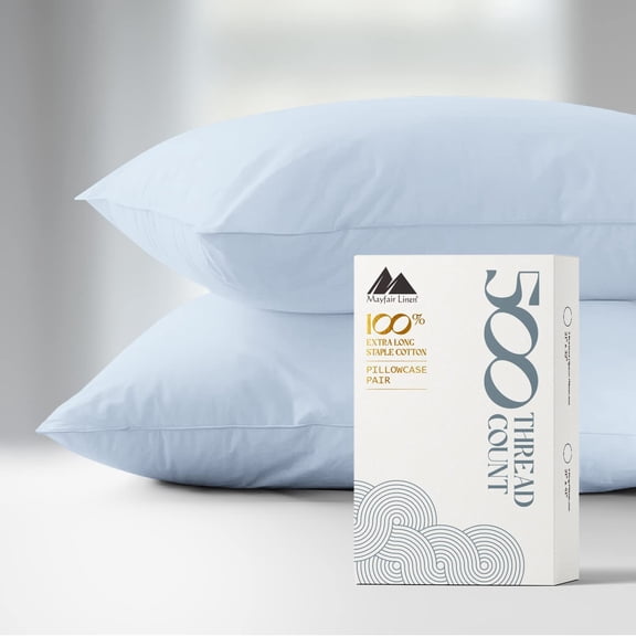 GDDPOD-100% Cotton King Size Pillowcases Set of 2 - 500 Thread Count Cotton Pillow Cases, Ultra Soft Cool Sateen Weave, Set of 2 Pillow Covers (Light Blue)