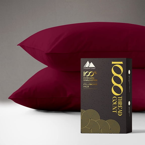 GDDPOD-100% Egyptian Cotton Pillow Cases - 1000 Thread Count Pillowcases Queen/Standard Size Set of 2, Soft & Breathable Extra Long Staple Sateen Weave Cotton Pillow Cover for Bed - Burgundy