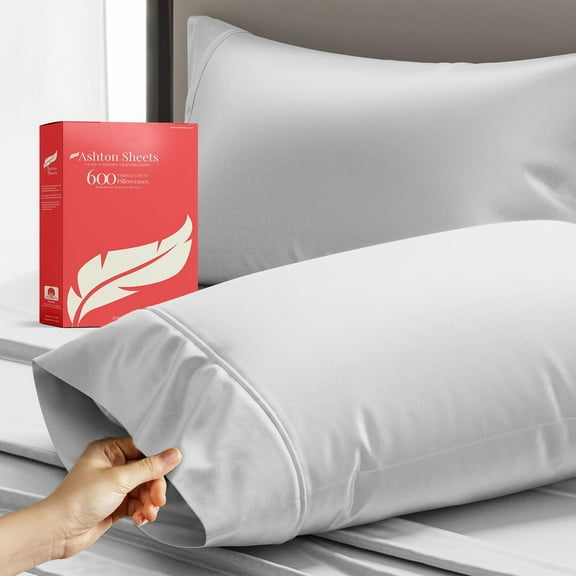 GDDPOD-100% Egyptian Cotton Standard Queen Pillowcases Set of 2, 600 Thread Count Egyptian Cotton Sateen Weave Pillow Cases, Silky Soft Hotel Quality Bed Pillow Covers for Sleeping (Silver)