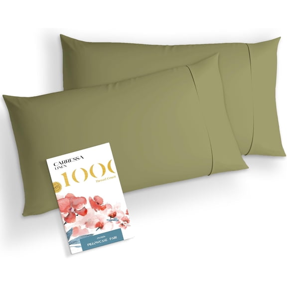 GDDPOD-100% Egyptian Cotton Standard/Queen Size Pillow Cases Set of 2-1000 Thread Count Pillow Cover - Breathable & Cooling Sage Green Pillowcases Set of 2 for Standard/Queen Pillows