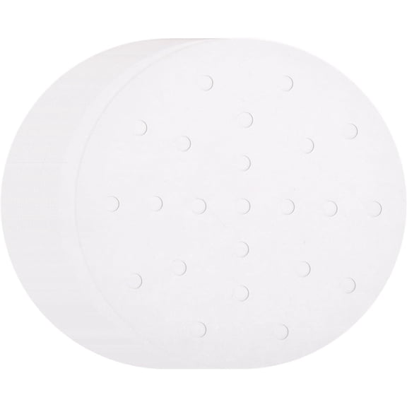 GDDPOD-100pcs Air Fryer Liners 6.3 Inch Round Bamboo Steamer Liners with Holes Non-Stick Perforated Parchment Paper Sheets Disposable Steamer Paper for Air Fryers Steaming Basket, White