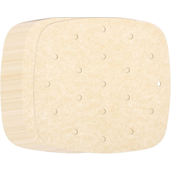 GDDPOD-100pcs Air Fryer Liners 6.5 Inch Square Bamboo Steamer Liners with Holes Non-Stick Perforated Parchment Paper Sheets Disposable Steamer Paper for Air Fryers Steaming Basket, Brown