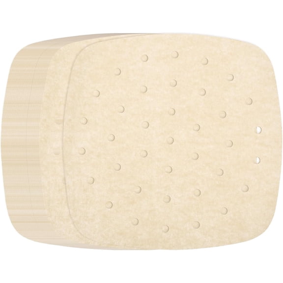 GDDPOD-100pcs Air Fryer Liners 8.5 Inch Square Bamboo Steamer Liners with Holes Non-Stick Perforated Parchment Paper Sheets Disposable Steamer Paper for Air Fryers Steaming Basket, Brown