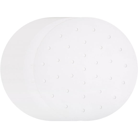 GDDPOD-100pcs Air Fryer Liners 9 Inch Round Bamboo Steamer Liners with Holes Non-Stick Perforated Parchment Paper Sheets Disposable Steamer Paper for Air Fryers Steaming Basket, White