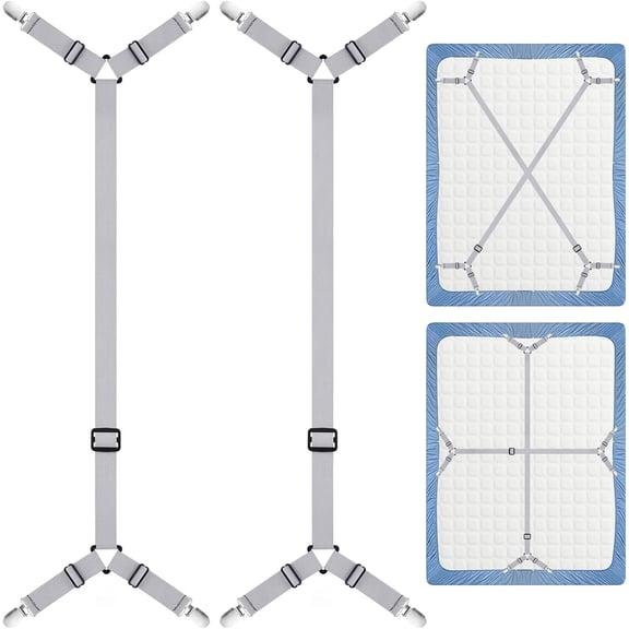 GDDPOD-2 Pack Bed Sheet Fasteners Straps Adjustable Bed Sheet Holder Bands with Sheet Clips for Bedding Stays Bedsheet Tie Downs - Grey