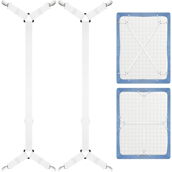 GDDPOD-2 Pack Bed Sheet Fasteners Straps Adjustable Bed Sheet Holder Bands with Sheet Clips for Bedding Stays Bedsheet Tie Downs - White