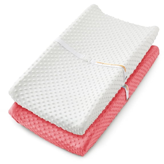 GDDPOD-2 Pack Changing Pad Cover, White + Pink Changing Table Sheets, Ultra Soft Fleece Minky Dot Fabric, Breathable Comfortable Diaper Pad Cover for Girls and Boys, Machine Washable