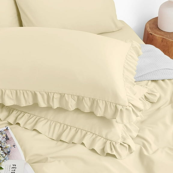 GDDPOD-2 Pack Cream Ruffle Pillowcases King Size, 20" x 36" Ruffle Pillow Covers Ultra Soft Microfiber Ruffled Fringe Pillow Shams, Shabby Chic Pillow Cases