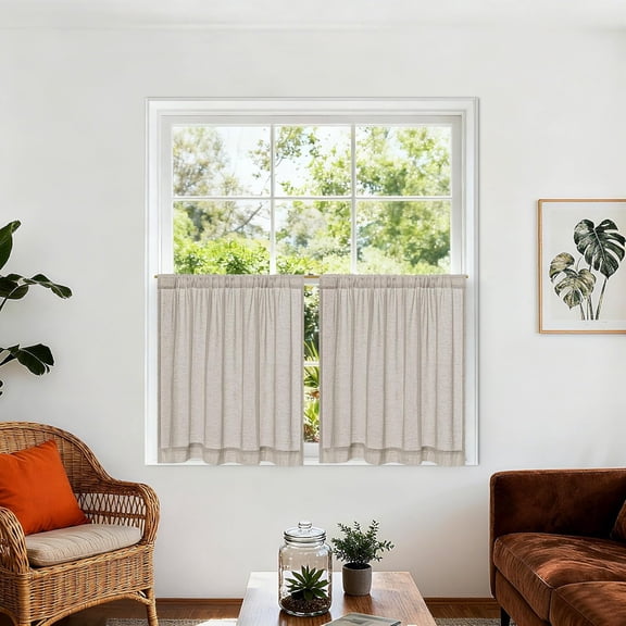GDDPOD-2 Panel Short Window Curtains for Bathroom 24 Inch Long Dark Taupe Country Rustic Curtains for Cafe RV Camper Windows Treatment Light Filtering Rod Pocket Small Drapes, Linen W50xL24