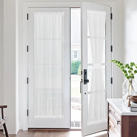 GDDPOD-2 Panels Bathroom Door Curtains for Windows, Privacy Added Light Filtering French Sheer Shade for Living Room Bedroom, Door Blinds for Narrow Window, Ivory White, 26" W x 72" L