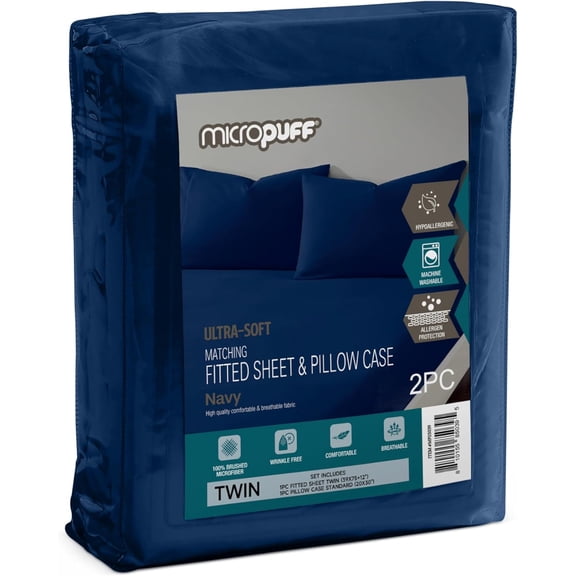 GDDPOD-2- Piece Set- Twin Size Fitted Sheet with Standard Pillowcase Set Soft, Durable, and Fade-Resistant Microfiber Bedding Wrinkle Free (Flat Sheet Not Included) Navy