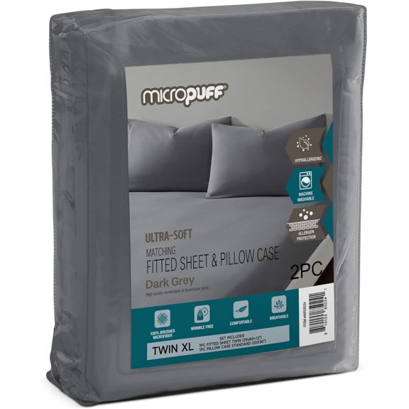 GDDPOD-2- Piece Set- Twin XL Size Fitted Sheet with Standard Pillowcase Set Soft, Durable, and Fade-Resistant Microfiber Bedding Wrinkle Free (Flat Sheet Not Included) Dark Grey