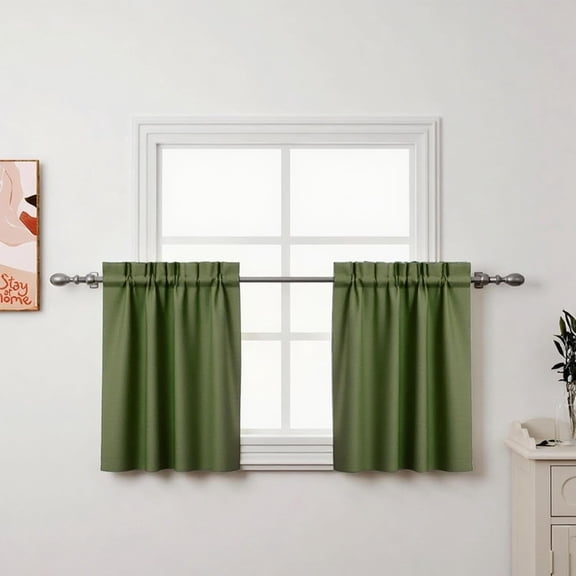 GDDPOD-2Pcs 24inch Olive Green Kitchen Tier Curtains for Windows, Semi Light Filtering Curtains for Bedroom, Living Room, Basement,Bathroom, Window Treatments (30" W x 24" L)