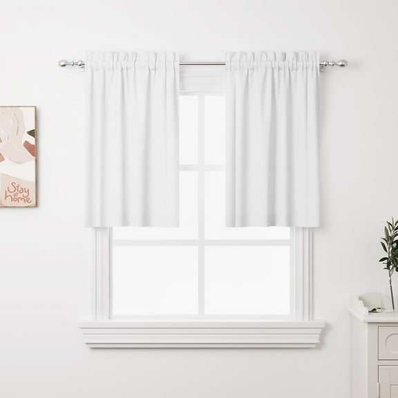 GDDPOD-2Pcs 30inch White Kitchen Tier Curtains for Windows,Semi Light Filtering Curtains for Bedroom,Living Room,Basement,Bathroom,Window Treatments (30" W x 30" L)