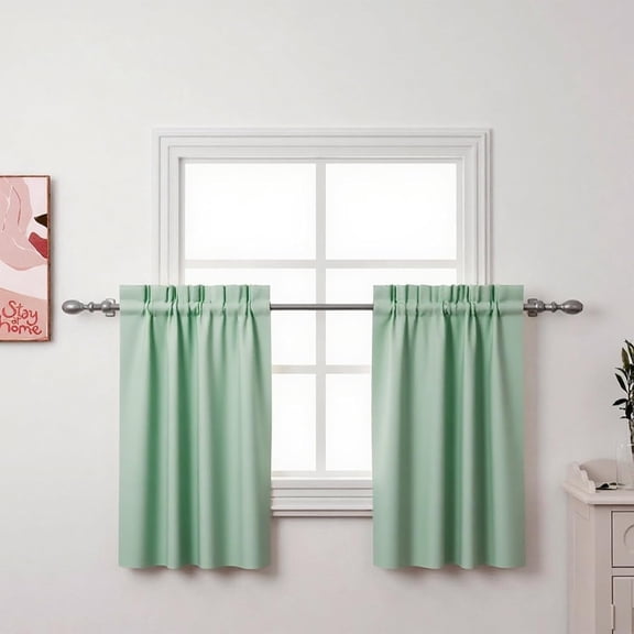 GDDPOD-2Pcs 36inch Sage Green Kitchen Tier Curtains for Windows, Semi Light Filtering Curtains for Bedroom, Living Room, Basement, Bathroom, Window Treatments (24" W x 36" L)