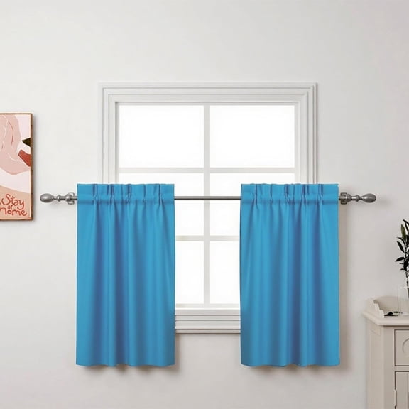 GDDPOD-2Pcs 36inch Teal Blue Kitchen Tier Curtains for Windows, Semi Light Filtering Curtains for Bedroom, Living Room, Basement,Bathroom, Window Treatments (30" W x 36" L)