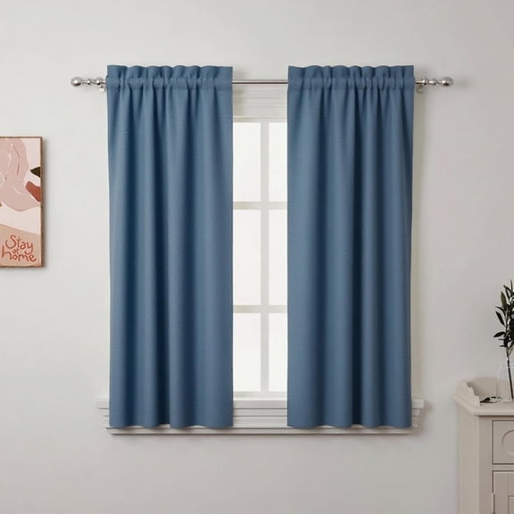 GDDPOD-2Pcs 45inch Stone Blue Kitchen Tier Curtains for Windows, Semi Light Filtering Curtains for Bedroom, Living Room, Basement,Bathroom, Window Treatments (30" W x 45" L)