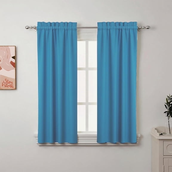 GDDPOD-2Pcs 45inch Teal Blue Kitchen Tier Curtains for Windows, Semi Light Filtering Curtains for Bedroom, Living Room, Basement,Bathroom, Window Treatments (30" W x 45" L)