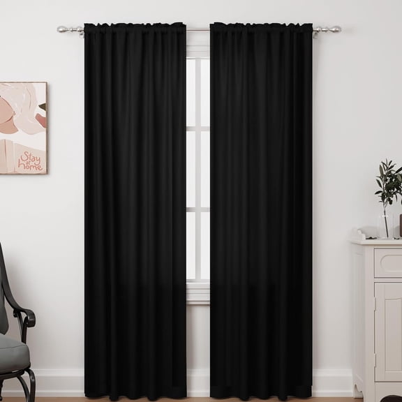 GDDPOD-2Pcs 90inch Black Kitchen Tier Curtains for Windows, Semi Light Filtering Curtains for Bedroom, Living Room, Basement, Bathroom, Window Treatments (40" W x 90" L)