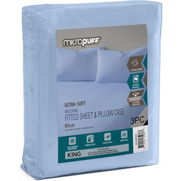 GDDPOD-3-Piece Set- King Size Fitted Sheet with Queen Size Pillowcase Set Soft, Durable, and Fade-Resistant Microfiber Bedding Wrinkle Free (Flat Sheet Not Included) Blue