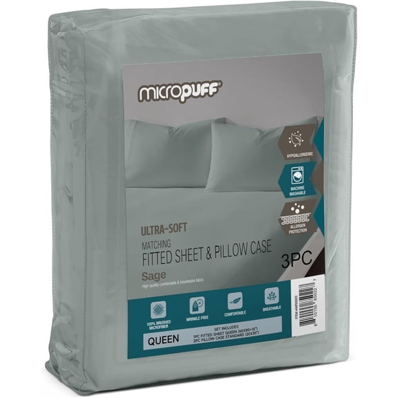 GDDPOD-3-Piece Set- Queen Size Fitted Sheet with Standard Pillowcase Set - Soft, Durable, and Fade-Resistant Microfiber Bedding - Wrinkle Free (Flat Sheet Not Included) Sage