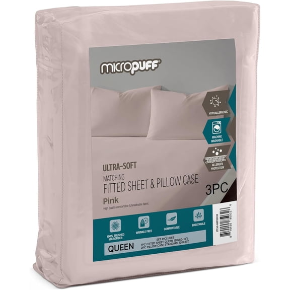 GDDPOD-3-Piece Set- Queen Size Fitted Sheet with Standard Pillowcase Set Soft, Durable, and Fade-Resistant Microfiber Bedding Wrinkle Free (Flat Sheet Not Included) Pink