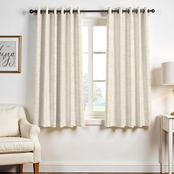 GDDPOD-3 Ply Semi Sheer Natural Linen Curtains 54 Inch Length 2 Panels Set - Bedroom Living Room 54 Inch Linen Curtains, Soft, Thick, Textured Window Drapes, Light Filtering Panels (Cream)
