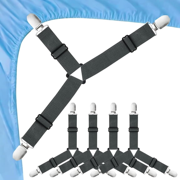 GDDPOD-4 Pack Bed Sheet Straps Adjustable Sheet Fasteners with Sheet Clips for Bedding Stays Sofas and Tablecloths- Grey