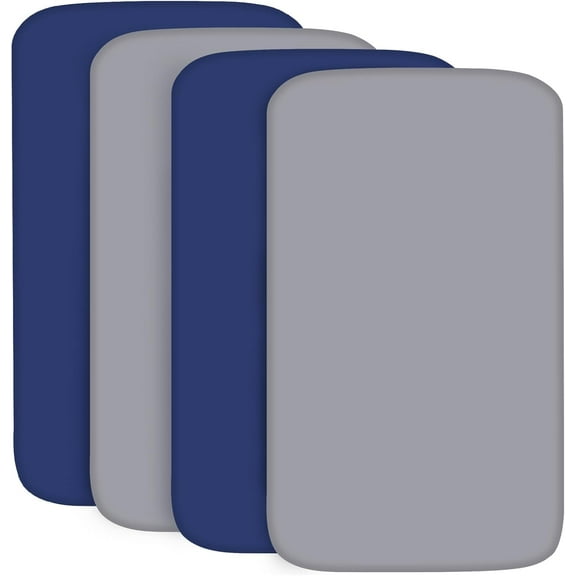 GDDPOD-4-Pack Fitted Pack and Play Sheets for Boys and Girls - Breathable, Soft Microfiber Baby Sheets in Grey and Navy