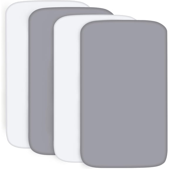 GDDPOD-4-Pack Fitted Pack and Play Sheets for Boys and Girls - Breathable, Soft Microfiber Baby Sheets in Grey and White