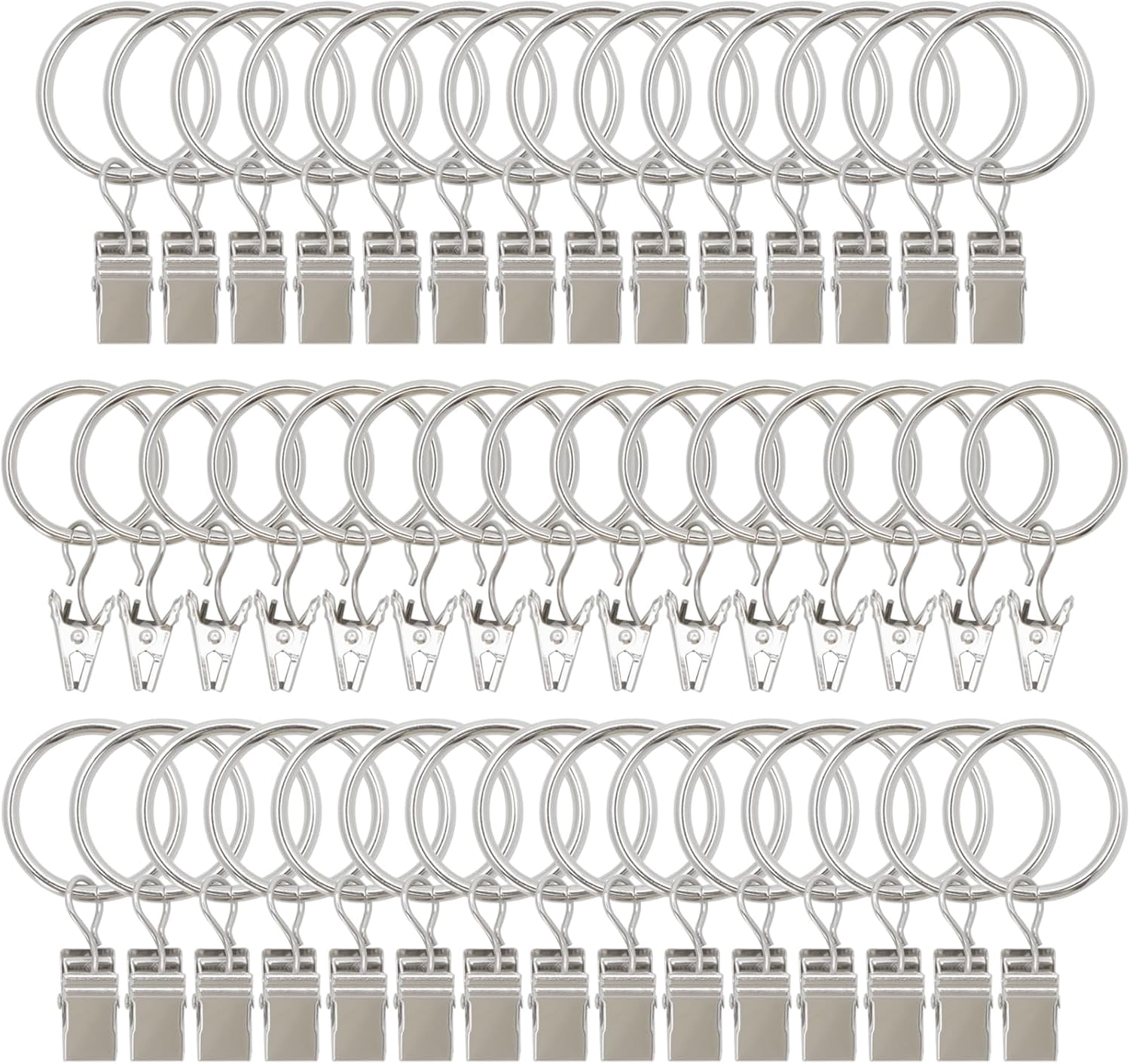 20 Pack Silver Metal Curtain Rings With Clips – 1.5 Inch Inner Diameter, Electroplated, Rust-Resistant For Shower & Window Curtains