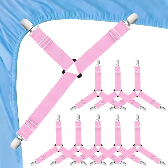 GDDPOD-8 Pack Bed Sheet Straps Adjustable Sheet Fasteners with Sheet Clips for Bedding Stays Sofas and Tablecloths- Pink