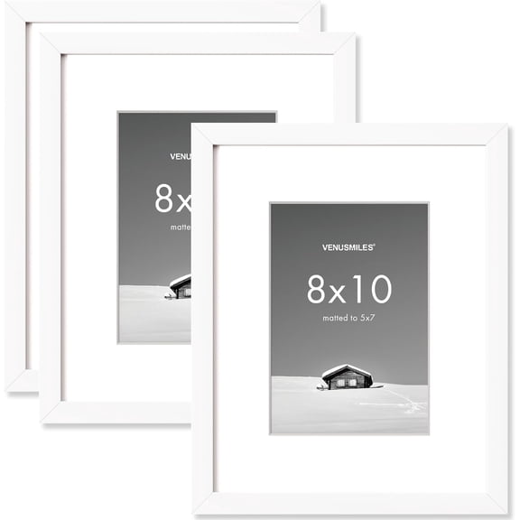 GDDPOD-8x10 inch Picture Frame, 8x10 Photo Frames with 5x7 Removable Mat - High Definition Plexiglass - Vertical and Horizontal Display - Wall Hanging Frame - White, 3 Pack