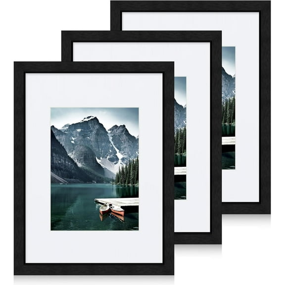 GDDPOD-9x12 Black Picture Frames set of 3, Made of Wooden and Glass Photo frame - Displays Picture 6x8 with Mat or 9 x 12 without Mat, Desktop & Wall Collage Frame set
