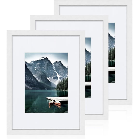 GDDPOD-9x12 White Picture Frames set of 3, Made of Wooden and Glass Photo frame - Displays Picture 6x8 with Mat or 9 x 12 without Mat, Desktop & Wall Collage Frame set