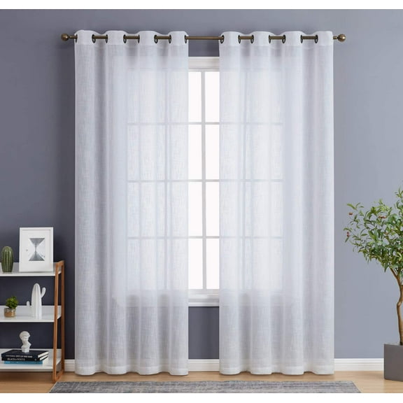 GDDPOD-Abbey Faux Linen Textured Semi Sheer Privacy Sun Light Filtering Transparent Window Grommet Short Thick Curtains Drapery Panels for Bedroom & Living Room, 2 Panels (54 W x 72 L, White)