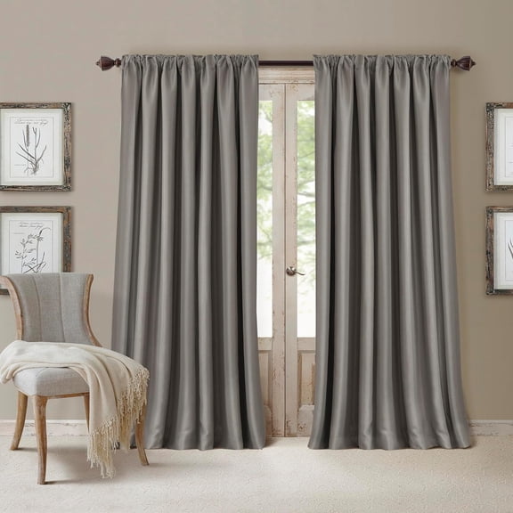 GDDPOD-All Seasons Blackout Window Curtain Panel, Room-Darkening Rod-Pocket and Back Tab Curtain, 52"x95", Silver, 1 Panel