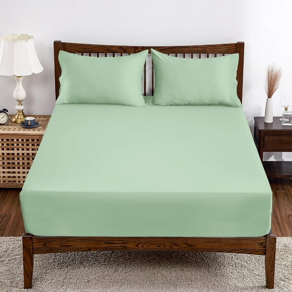 GDDPOD-Bamboo Viscose Fitted Sheet 1 Pack Full Size Only,400 Thread Count,8-16" Deep Pocket,Bottom Sheet Colorfast Soft & Silky & Breathable(1 Fitted Sheet Only, Sage Green, Full)