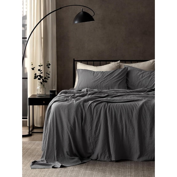 GDDPOD-Bed Sheets - Full Size Bed Sheets - Washed Microfiber - 4 Piece Hotel Luxury Bedding Sheets with Fitted Sheet, Flat Sheet & 2 Pillowcases - Deep Pocket (Grey)