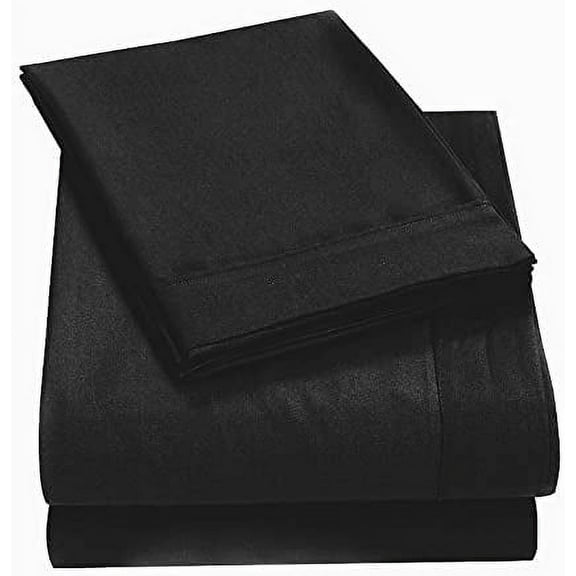 GDDPOD-Bed Sheets Set - 4 Piece Bedding - Brushed Microfiber - Shrinkage and Fade Resistant - Easy Care (Black, Queen)