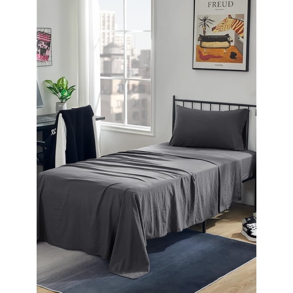 GDDPOD-Bed Sheets - Twin XL Sheet Sets - Washed Microfiber - 3 Piece Hotel Luxury Bedding Sheets with Fitted Sheet, Flat Sheet & 1 Pillowcases - Deep Pocket (Grey)