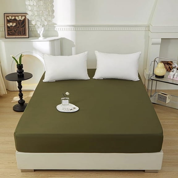 GDDPOD-Bedding TwinXL Size Fitted Sheet Only-TwinXL Size Deep Pocket Bottom Fitted Sheet Fits 15inches Bed Matress Sheet Soft and Microfiber Easy Care - Army Green
