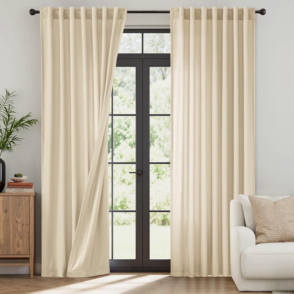 GDDPOD-Beige Thermal Insulated Curtains 84 Inches Long 2 Panels Set for Summer Heat Blocking Non See Through Privacy Thick Semi Sheer Light Filtering Back Tab Window Drapes for Bedroom Living Room